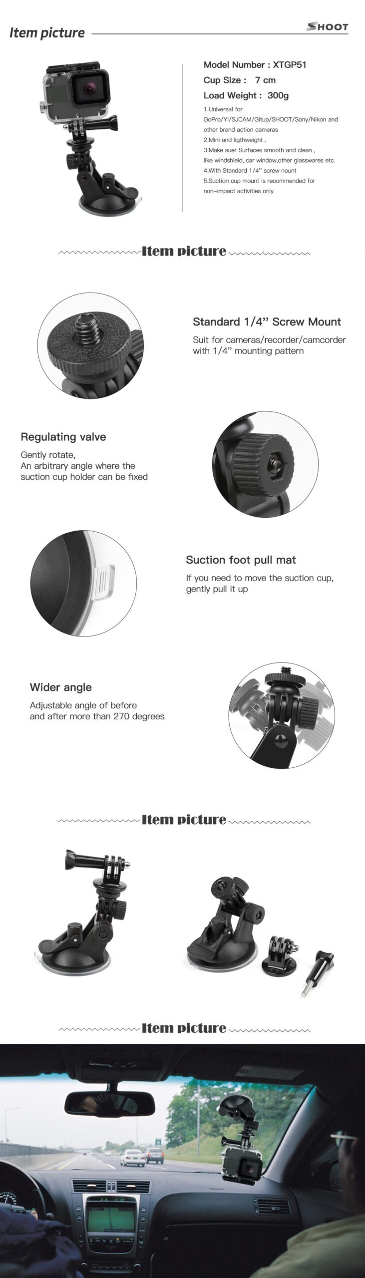 Flexible Action Camera Suction Cup Holder