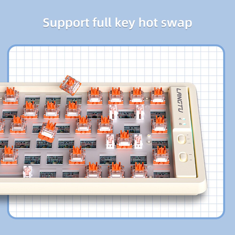 RGB Luz Sem Fio bluetooth Teclado Mec&acirc;nico Teclado De Jogos PBT Keycaps Hot Swappable 65 Teclas para PC Laptop cabo destac&aacute;vel