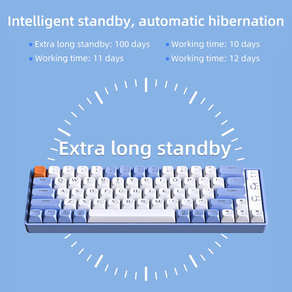 RGB Luz Sem Fio bluetooth Teclado Mec&acirc;nico Teclado De Jogos PBT Keycaps Hot Swappable 65 Teclas para PC Laptop cabo destac&aacute;vel