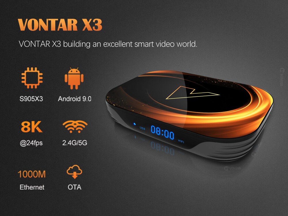 Vontar x3 4gb 128gb 8k caixa de tv android 9 inteligente android tvbox 9.0 amlogic s905x3 wifi 1080p bt 4k set top box 4gb 64gb 32gb