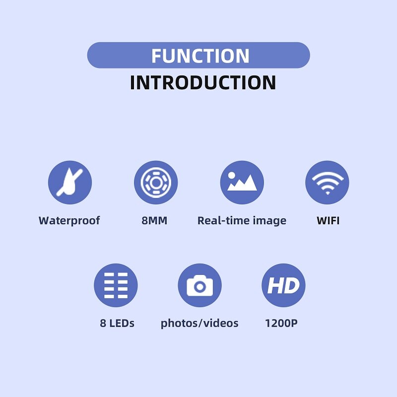 Enwor sem fio endosc&oacute;pio mini c&acirc;mera 8mm ip67 lente &agrave; prova dip67 &aacute;gua 1200p hd para android/ios/pc wifi inspe&ccedil;&atilde;o borescope