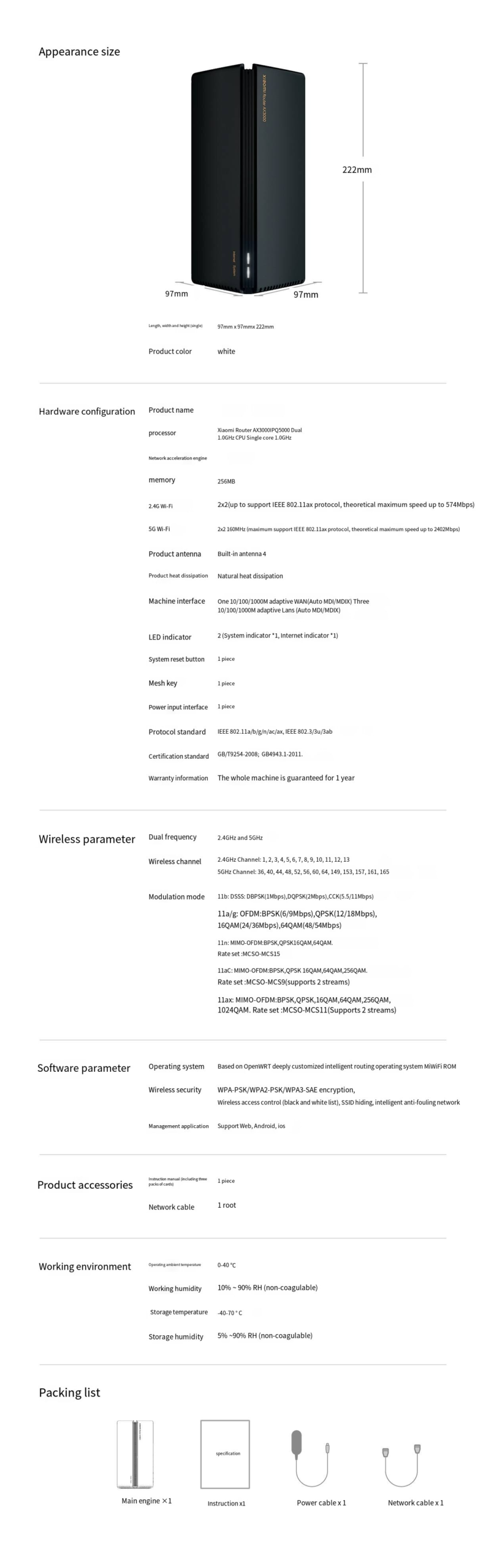 Xiaomi mijia ax3000 roteador sem fio malha wifi vpn dupla-frequ&ecirc;ncia 256mb 5g gigabit completo ofdma repetidor amplificador de sinal ppoe