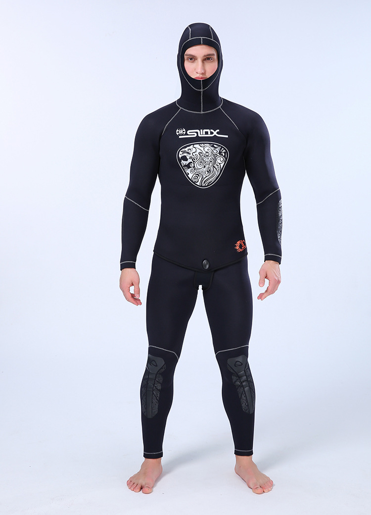 5MM Neoprene Wetsuit Spear Fishing Hooded Men Diving Suit Tops Pants Water Sports Swimsuit Scuba Diving and Snorkeling Wetsuit