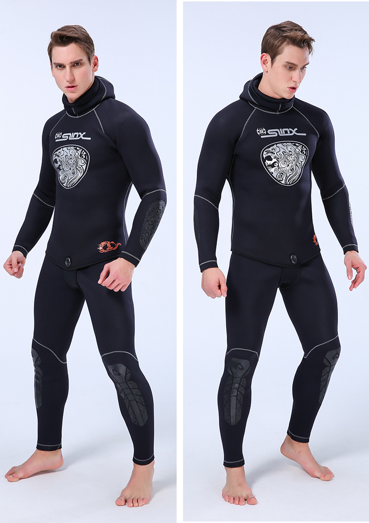 5MM Neoprene Wetsuit Spear Fishing Hooded Men Diving Suit Tops Pants Water Sports Swimsuit Scuba Diving and Snorkeling Wetsuit
