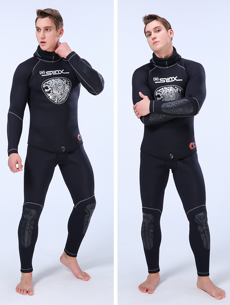 5MM Neoprene Wetsuit Spear Fishing Hooded Men Diving Suit Tops Pants Water Sports Swimsuit Scuba Diving and Snorkeling Wetsuit