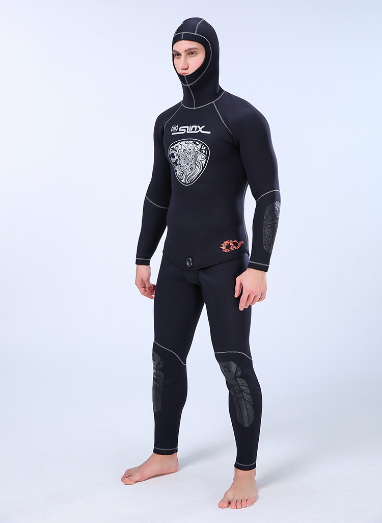 5MM Neoprene Wetsuit Spear Fishing Hooded Men Diving Suit Tops Pants Water Sports Swimsuit Scuba Diving and Snorkeling Wetsuit