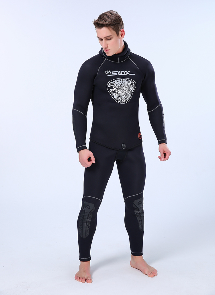 5MM Neoprene Wetsuit Spear Fishing Hooded Men Diving Suit Tops Pants Water Sports Swimsuit Scuba Diving and Snorkeling Wetsuit