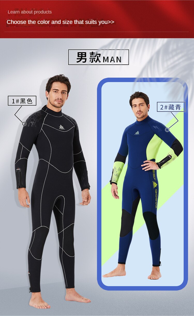 5MM Neoprene Wetsuit Men Women Hand and Foot Zipper Velvet Full Body Wetsuit Scuba Diving Snorkeling Surfing Swimming Wet Suit
