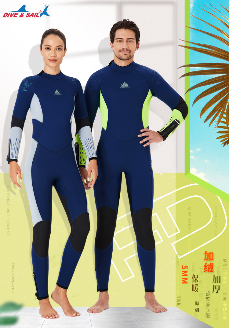 5MM Neoprene Wetsuit Men Women Hand and Foot Zipper Velvet Full Body Wetsuit Scuba Diving Snorkeling Surfing Swimming Wet Suit