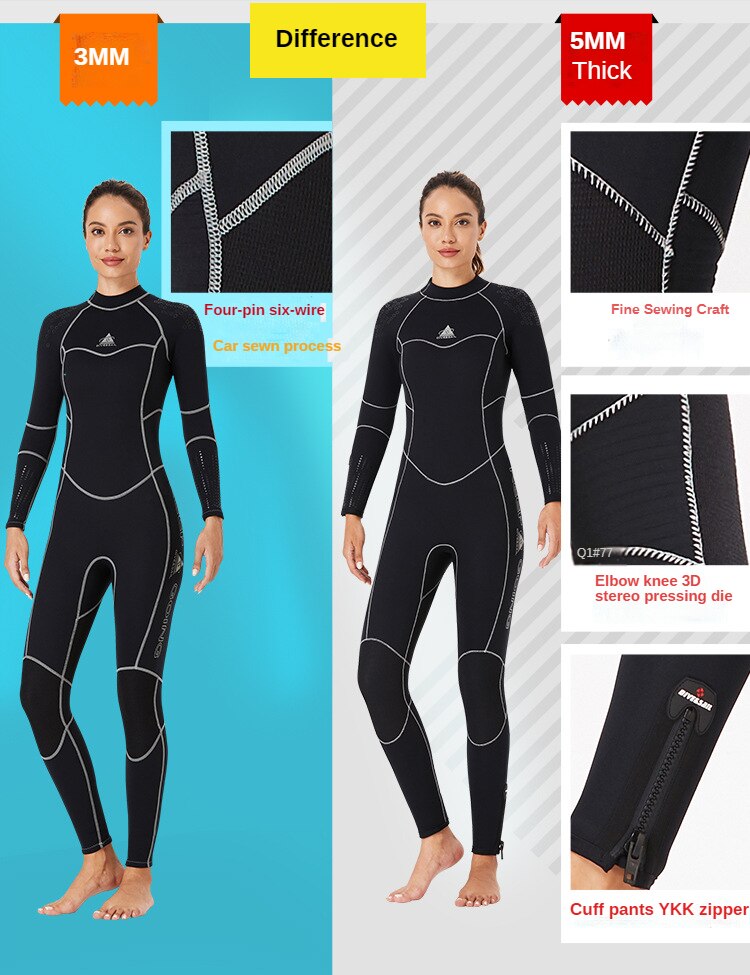 5MM Neoprene Wetsuit Men Women Hand and Foot Zipper Velvet Full Body Wetsuit Scuba Diving Snorkeling Surfing Swimming Wet Suit