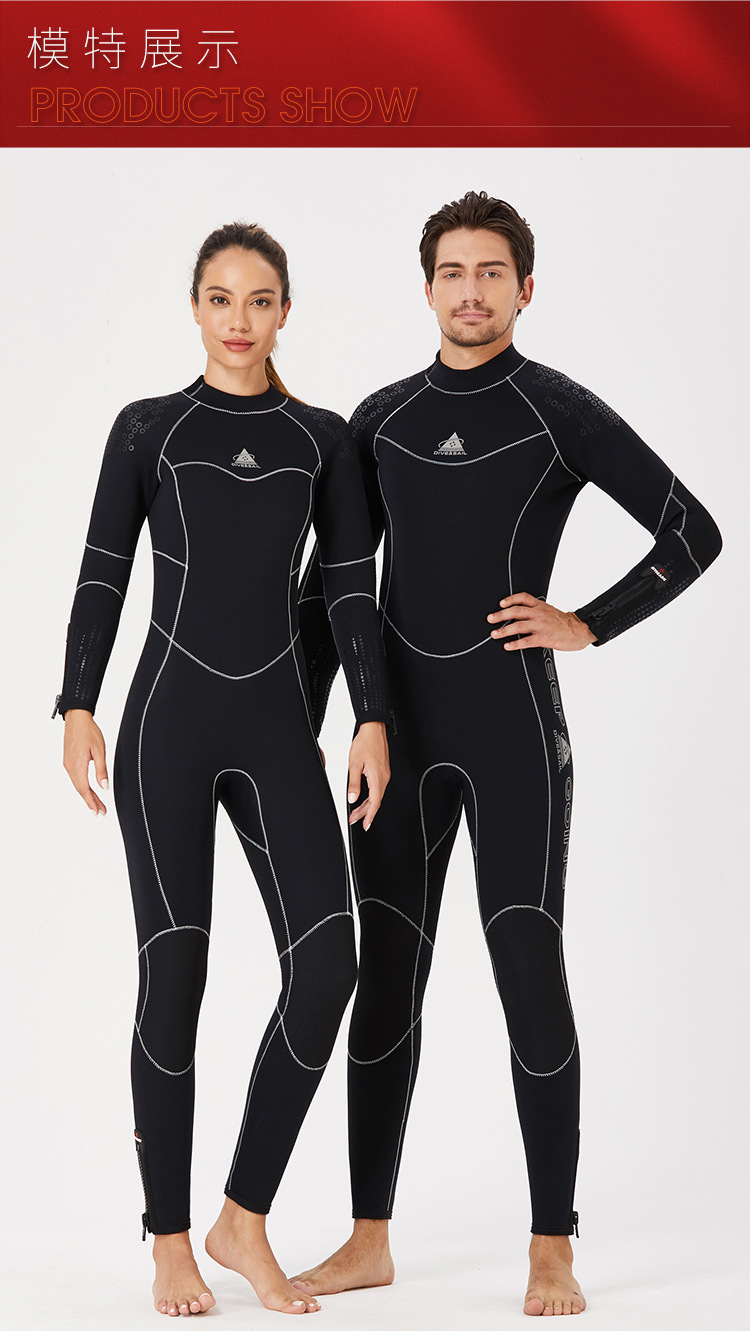 5MM Neoprene Wetsuit Men Women Hand and Foot Zipper Velvet Full Body Wetsuit Scuba Diving Snorkeling Surfing Swimming Wet Suit