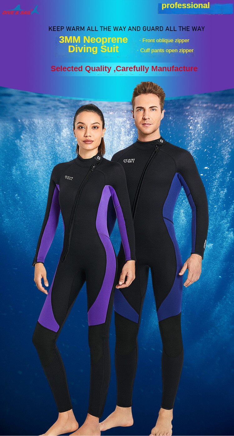 3MM Neoprene Wetsuit Men Surf Scuba Diving Suit Winter Swimwear Fishing Spearfishing Kitesurf Clothing Front Zipper Wet Suit