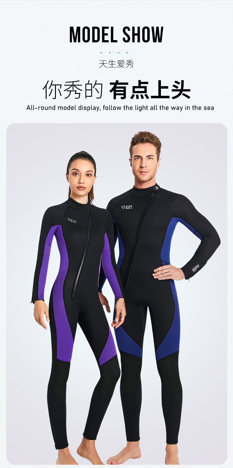 3MM Neoprene Wetsuit Men Surf Scuba Diving Suit Winter Swimwear Fishing Spearfishing Kitesurf Clothing Front Zipper Wet Suit