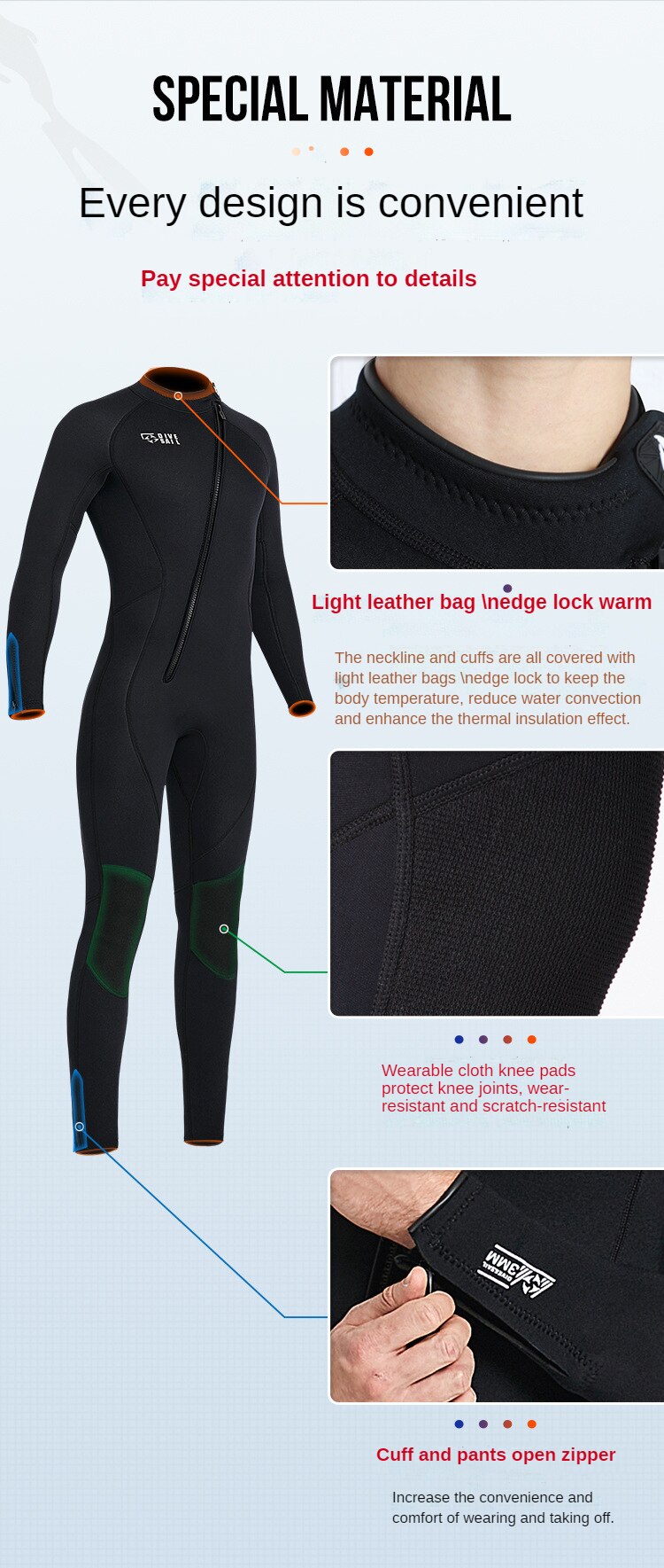 3MM Neoprene Wetsuit Men Surf Scuba Diving Suit Winter Swimwear Fishing Spearfishing Kitesurf Clothing Front Zipper Wet Suit