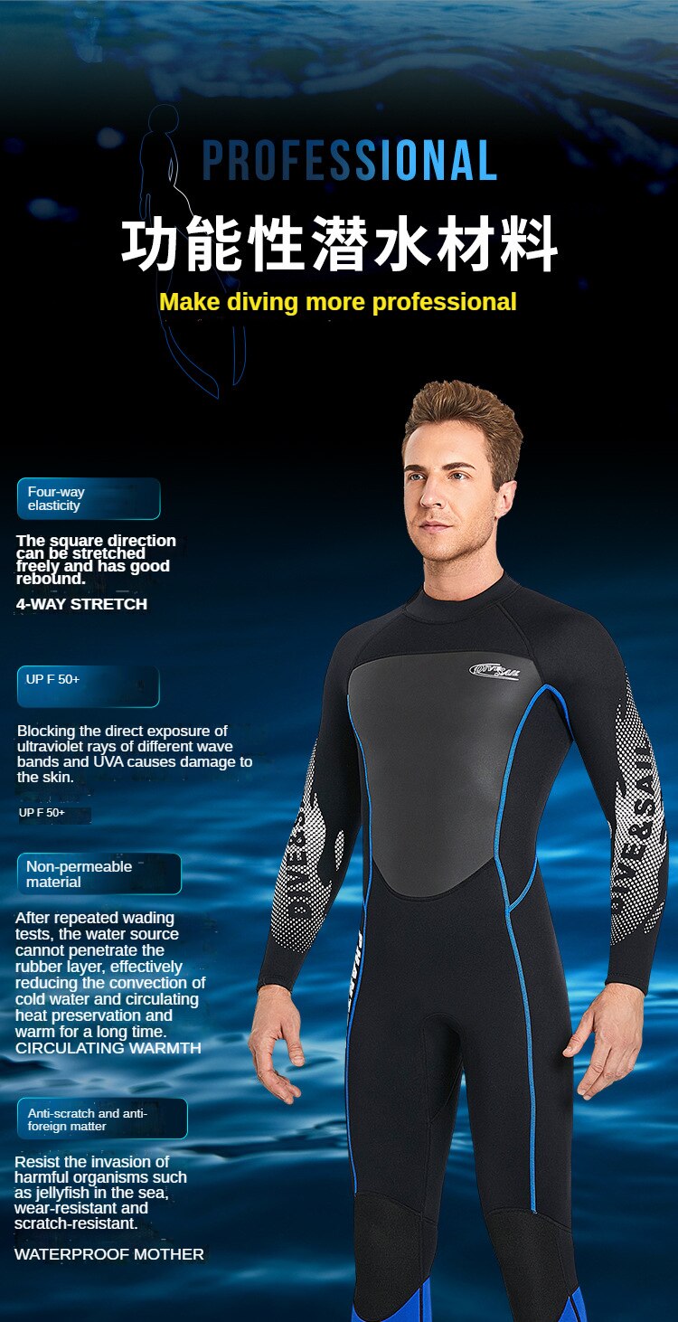 Wetsuit Men 3MM Neoprene Women One-piece Diving Suit Keep Warm  Surfing Diving wet Suit Long-sleeved Snorkeling Swimming Wetsuit