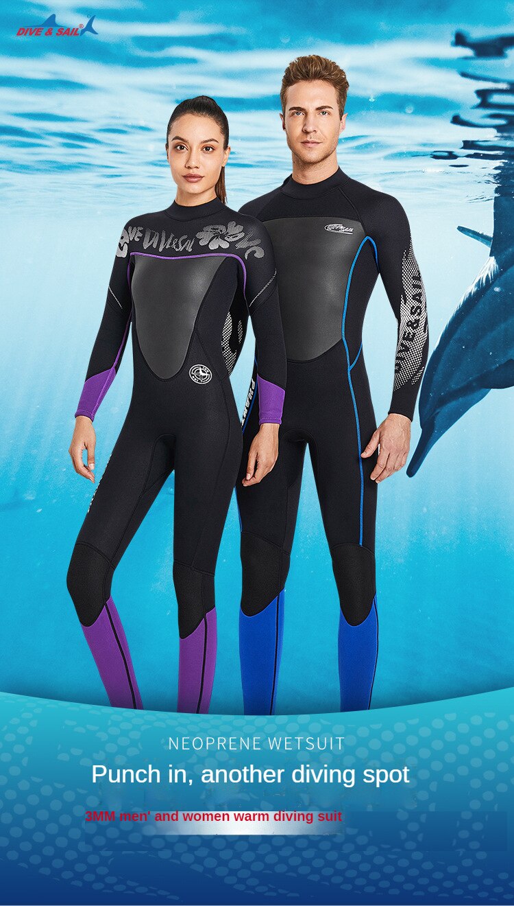 Wetsuit Men 3MM Neoprene Women One-piece Diving Suit Keep Warm  Surfing Diving wet Suit Long-sleeved Snorkeling Swimming Wetsuit