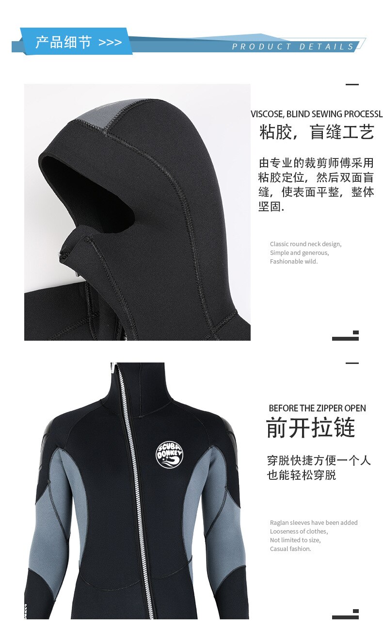 3mm Neoprene Hooded Wetsuit Keep Warm for Men Women One-piece Scuba Diving and Snorkeling Front Zipper Surfing Suit 5MM Wetsuits