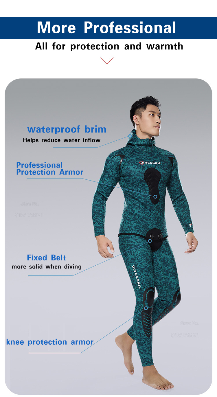 3MM Wetsuit Open Cell Diving Suit Profession Spear Fishing Wetsuit CR Neoprene Camo Hooded Scuba Diving Snorkeling Deep Wetsuits