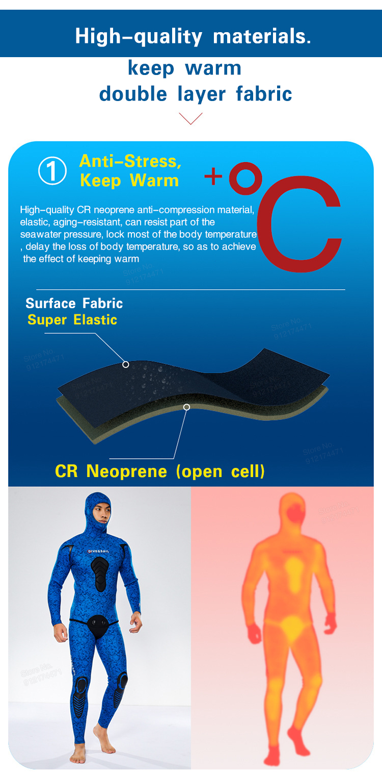 3MM Wetsuit Open Cell Diving Suit Profession Spear Fishing Wetsuit CR Neoprene Camo Hooded Scuba Diving Snorkeling Deep Wetsuits