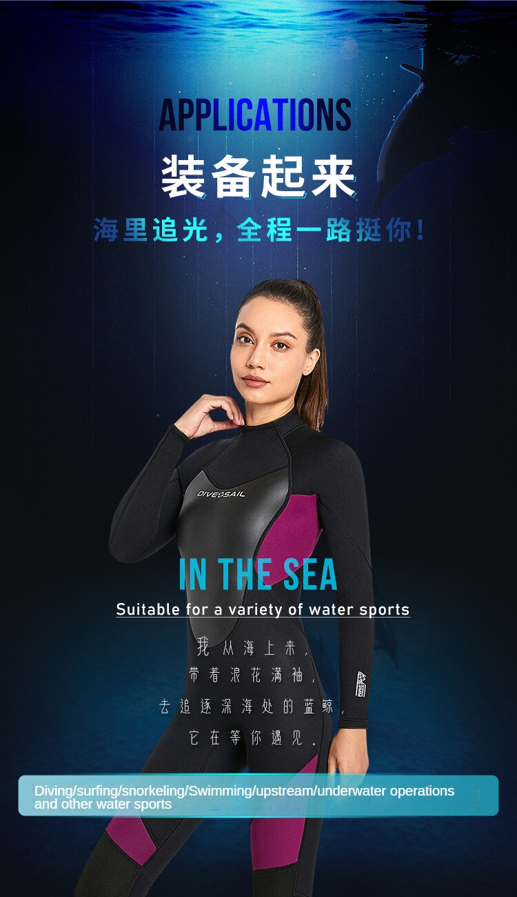 Wetsuit 3MM Neoprene Men Long-sleeved Women Swimming One-piece Surfing Diving Suit Water Sports Scuba Diving Snorkeling Wetsuits
