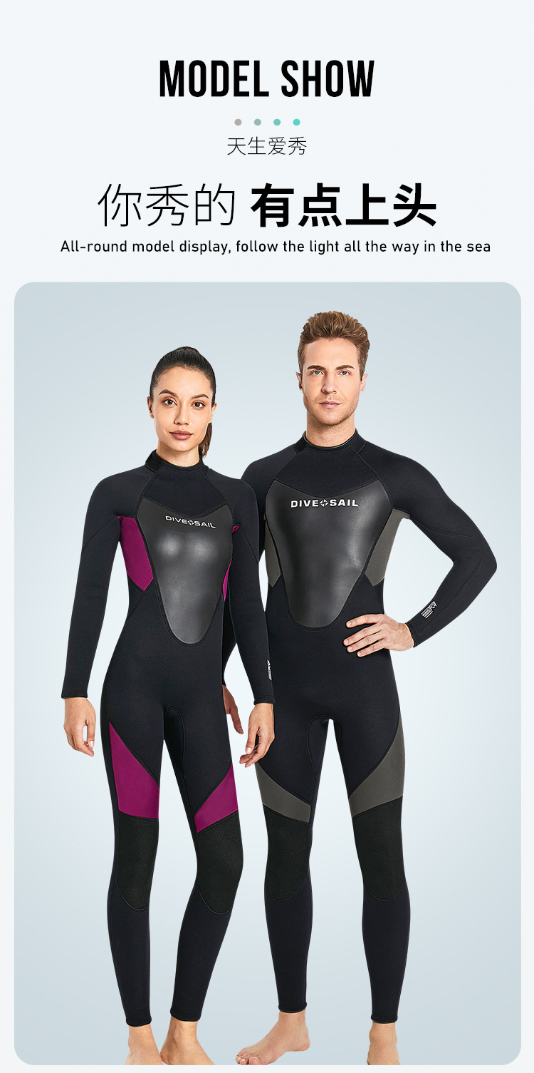 Wetsuit 3MM Neoprene Men Long-sleeved Women Swimming One-piece Surfing Diving Suit Water Sports Scuba Diving Snorkeling Wetsuits