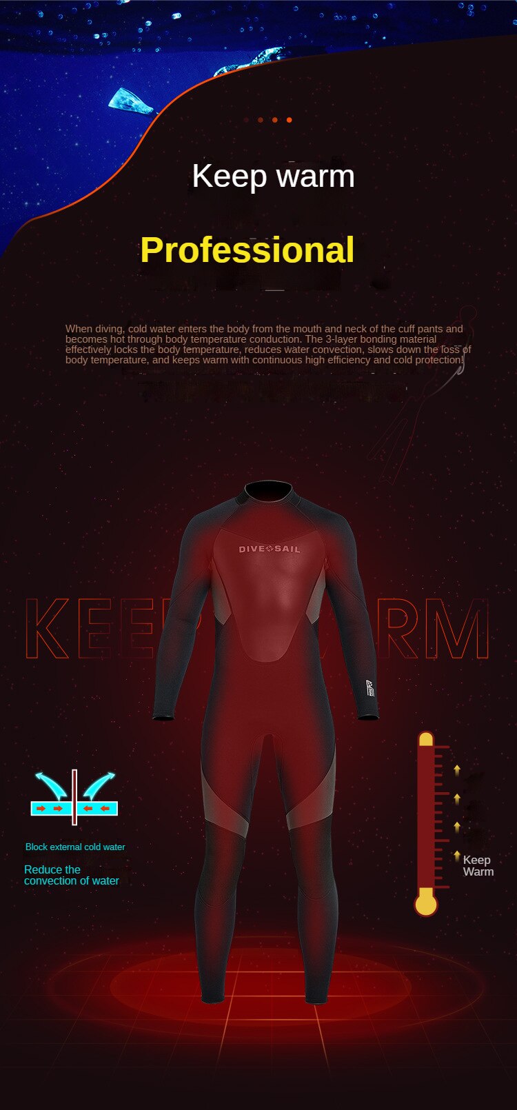 Wetsuit 3MM Neoprene Men Long-sleeved Women Swimming One-piece Surfing Diving Suit Water Sports Scuba Diving Snorkeling Wetsuits
