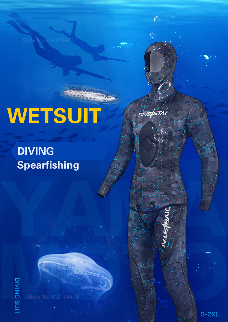 Spearfishing Wetsuit Set Neoprene Premium Wetsuit Snorkeling Scuba Free Diving Suit Hunting Split Camouflage Hooded Wetsuit