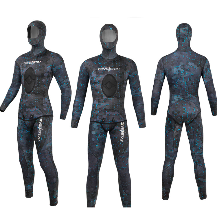 Spearfishing Wetsuit Set Neoprene Premium Wetsuit Snorkeling Scuba Free Diving Suit Hunting Split Camouflage Hooded Wetsuit
