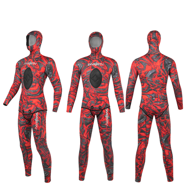 Spearfishing Wetsuit Set Neoprene Premium Wetsuit Snorkeling Scuba Free Diving Suit Hunting Split Camouflage Hooded Wetsuit