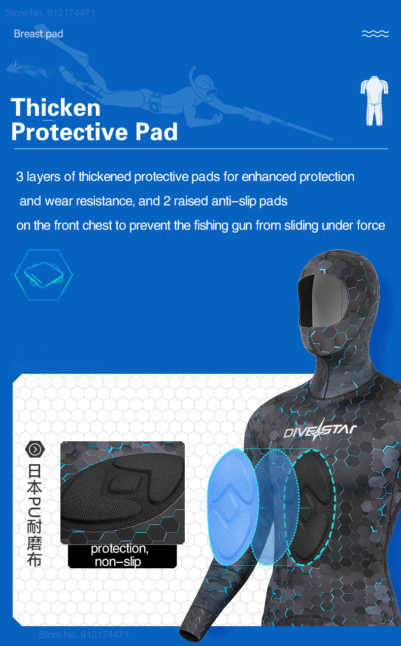 Spearfishing Wetsuit Set Neoprene Premium Wetsuit Snorkeling Scuba Free Diving Suit Hunting Split Camouflage Hooded Wetsuit