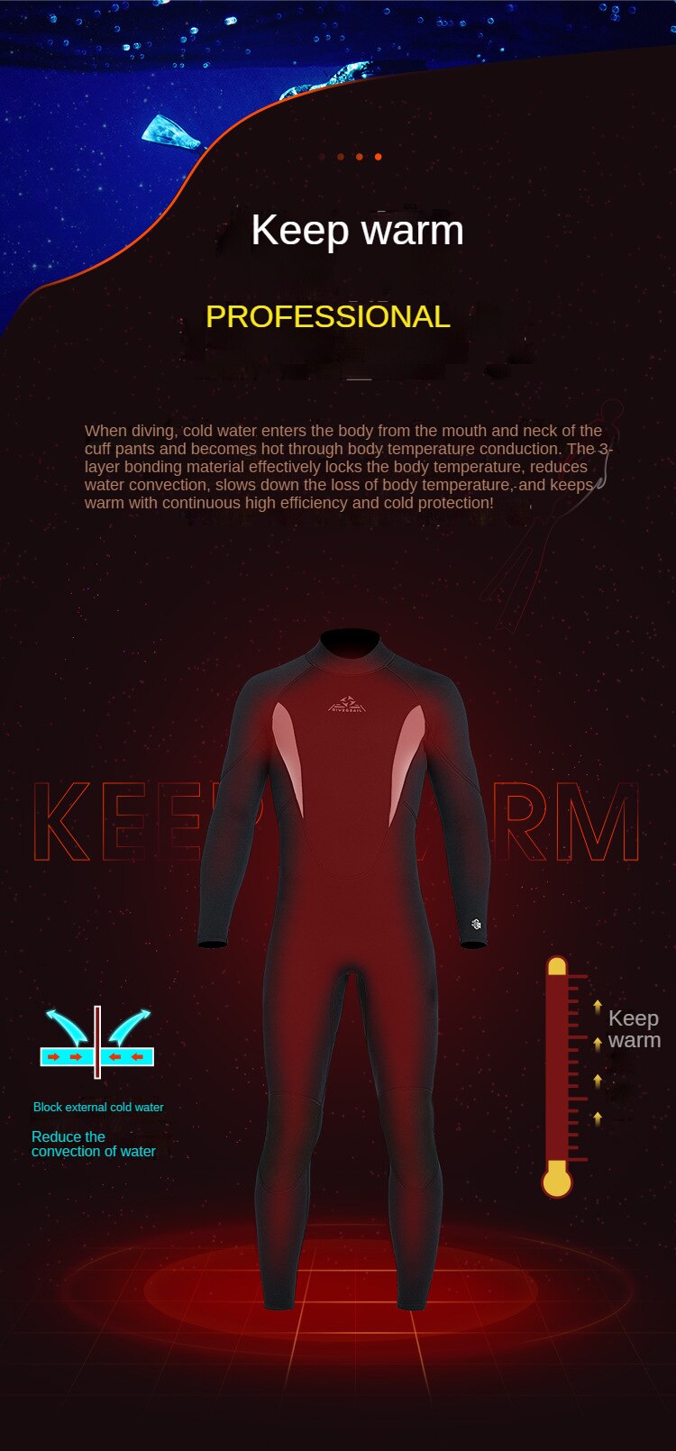 3MM Neoprene Men Wetsuit Winter Swimsuit One-piece Diving Suit Women Surfing Water Sports Scuba Diving and Snorkeling Wetsuits