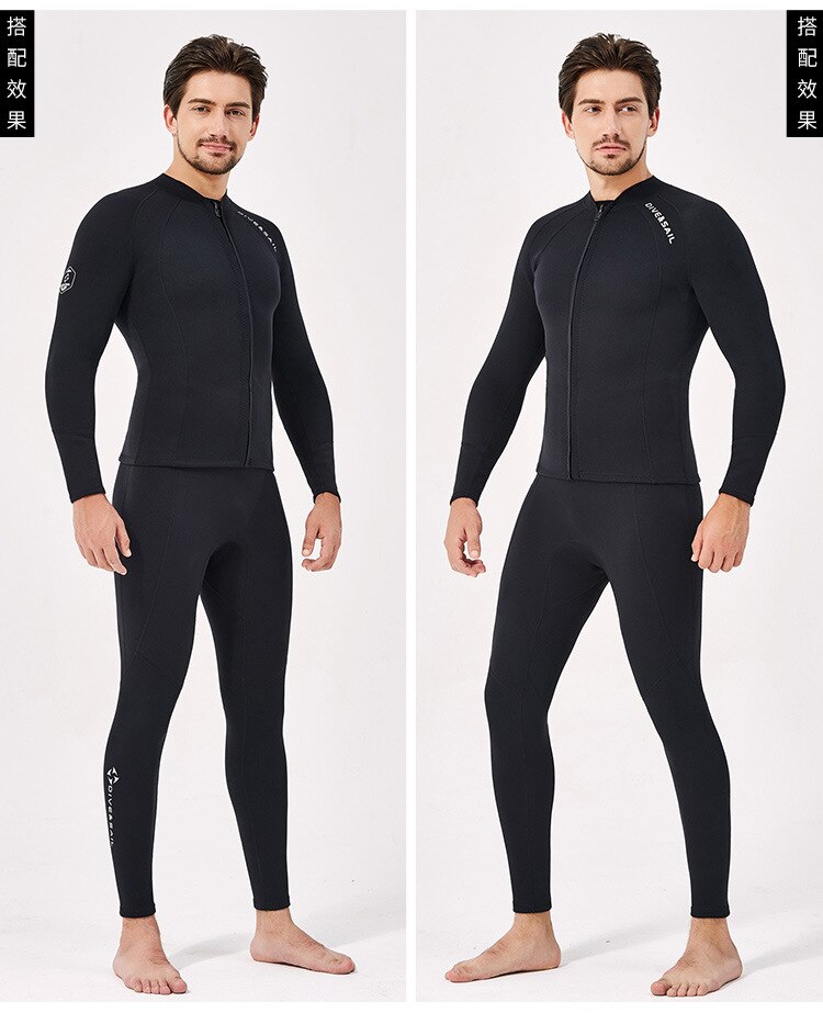 2MM Neoprene Wetsuit for Men and Women Split Long-Sleeved Swimsuit Scuba Diving Snorkeling Kite Surfing Suit Warm Wetsuit Jacket