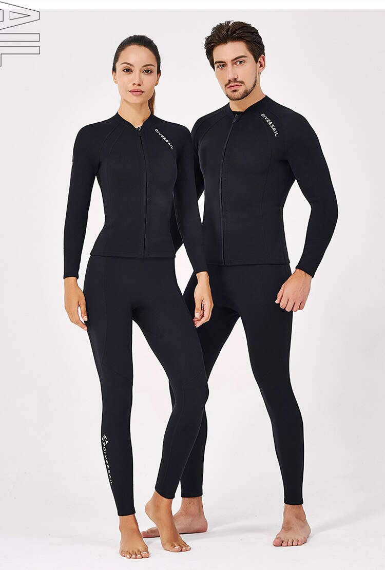 2MM Neoprene Wetsuit for Men and Women Split Long-Sleeved Swimsuit Scuba Diving Snorkeling Kite Surfing Suit Warm Wetsuit Jacket
