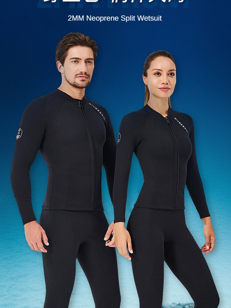 2MM Neoprene Wetsuit for Men and Women Split Long-Sleeved Swimsuit Scuba Diving Snorkeling Kite Surfing Suit Warm Wetsuit Jacket