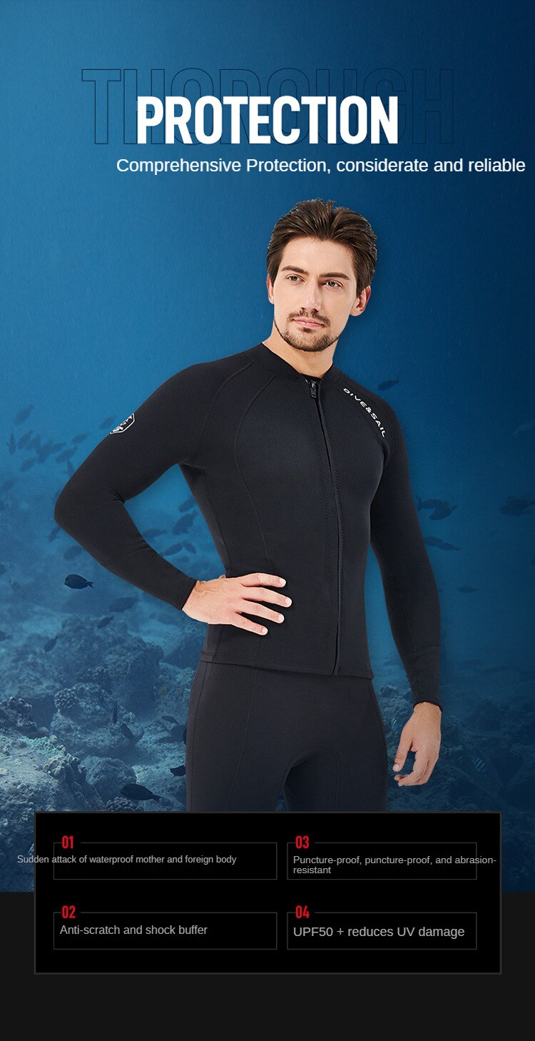 2MM Neoprene Wetsuit for Men and Women Split Long-Sleeved Swimsuit Scuba Diving Snorkeling Kite Surfing Suit Warm Wetsuit Jacket