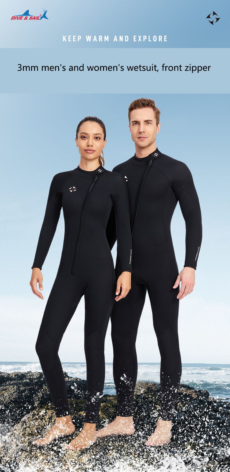 Wetsuits Men's 3mm Premium Neoprene Front Zip Full Suits for Scuba Diving,Spearfishing,Snorkeling,Surfing,Canoeing Dive Skin