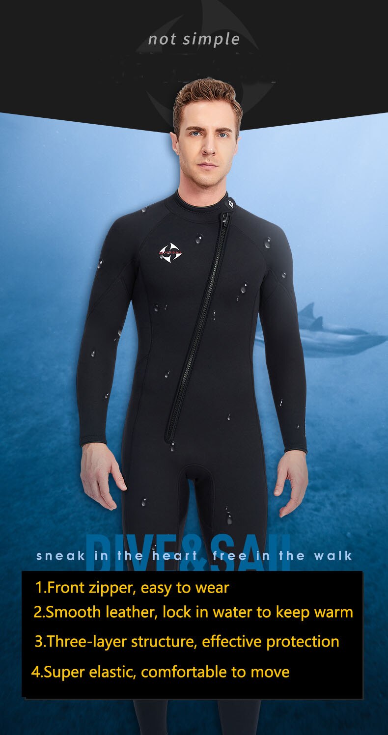 Wetsuits Men's 3mm Premium Neoprene Front Zip Full Suits for Scuba Diving,Spearfishing,Snorkeling,Surfing,Canoeing Dive Skin