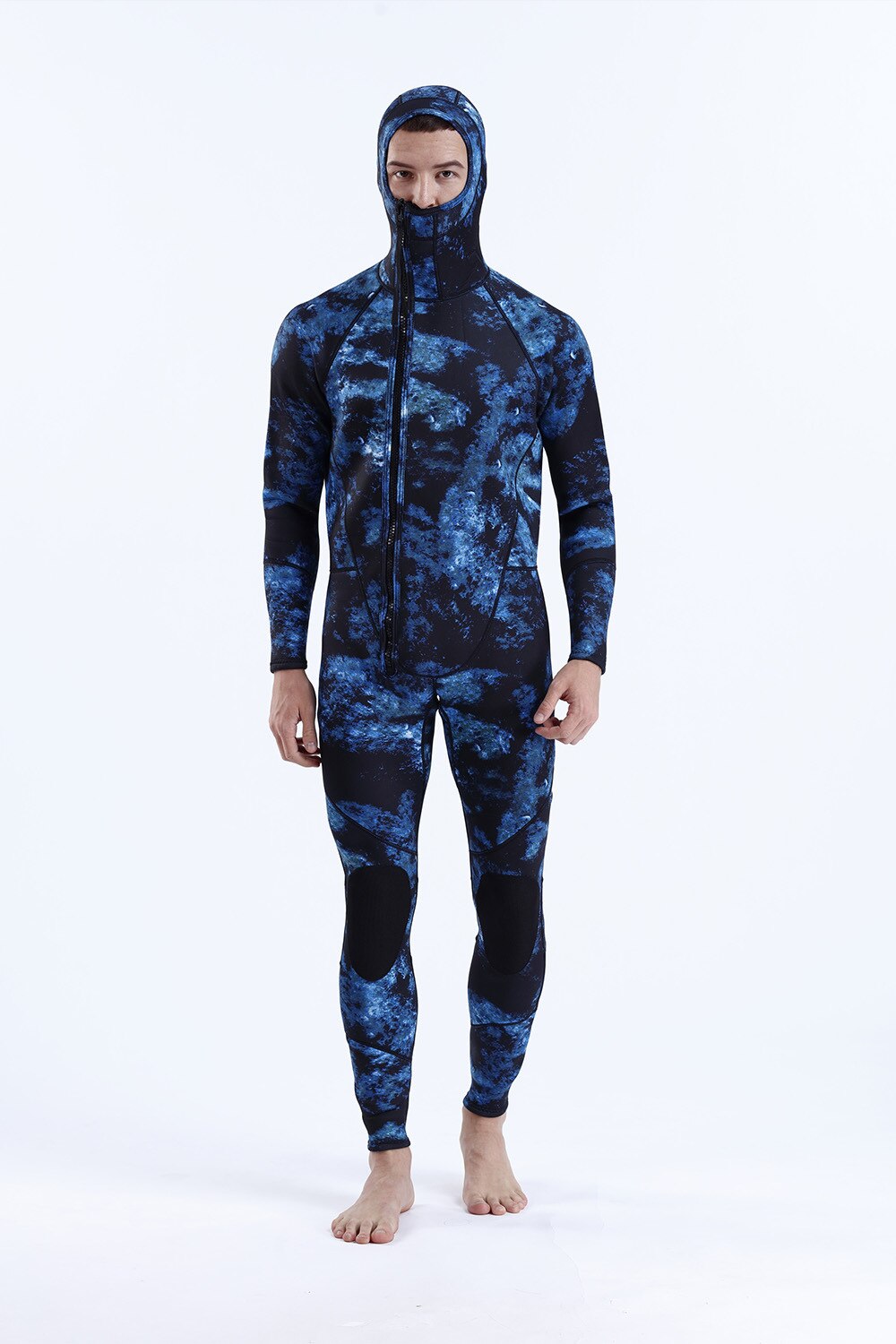 3MM SCR Neoprene Wetsuit Men Camouflage Hooded Full Body One-piece Front Zipper Fishing Snorkeling Scuba Diving Surfing Wetsuit