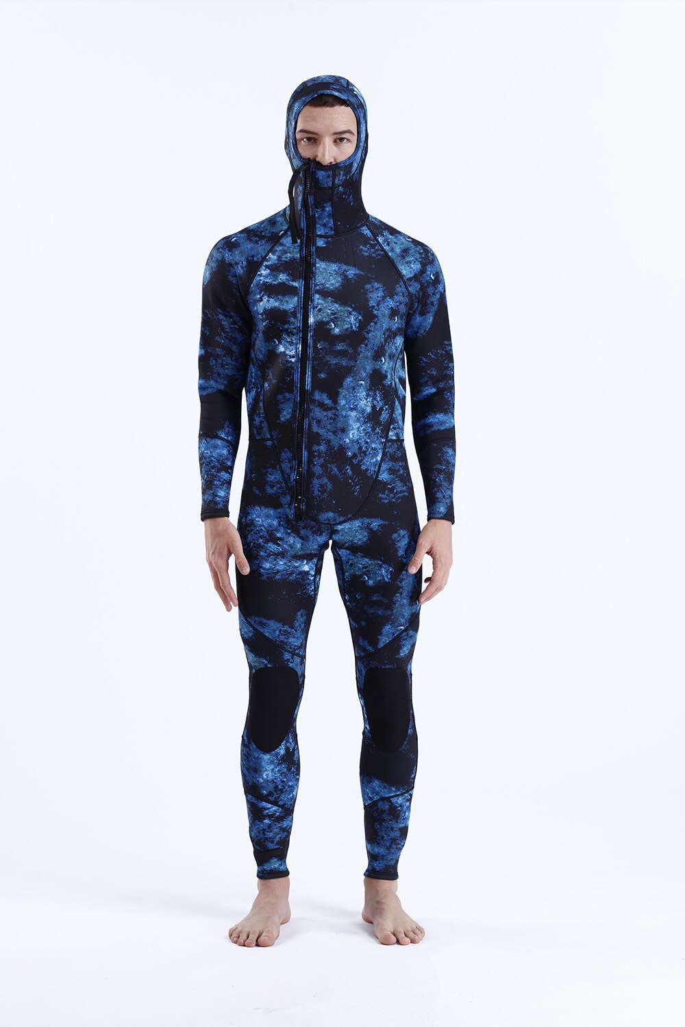 3MM SCR Neoprene Wetsuit Men Camouflage Hooded Full Body One-piece Front Zipper Fishing Snorkeling Scuba Diving Surfing Wetsuit