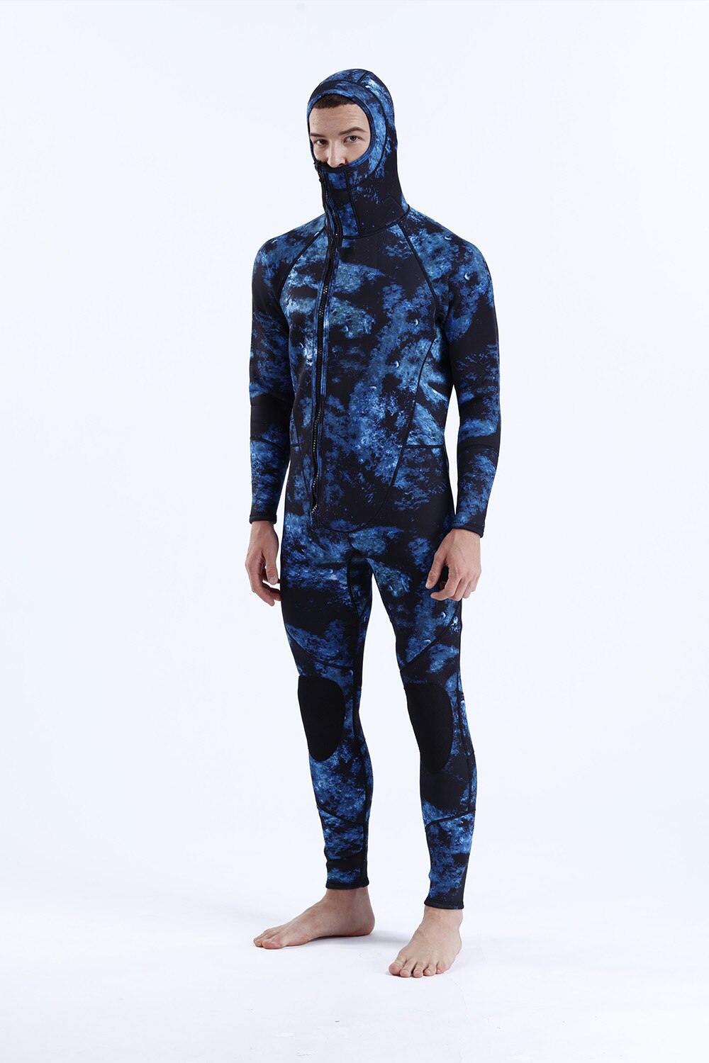 3MM SCR Neoprene Wetsuit Men Camouflage Hooded Full Body One-piece Front Zipper Fishing Snorkeling Scuba Diving Surfing Wetsuit