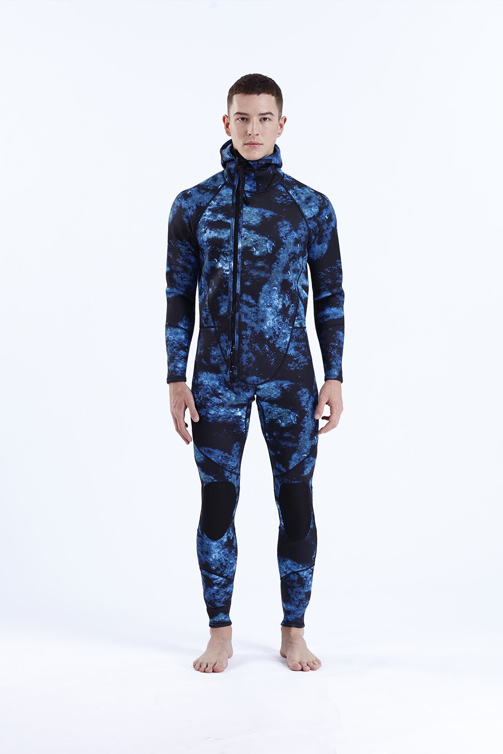 3MM SCR Neoprene Wetsuit Men Camouflage Hooded Full Body One-piece Front Zipper Fishing Snorkeling Scuba Diving Surfing Wetsuit