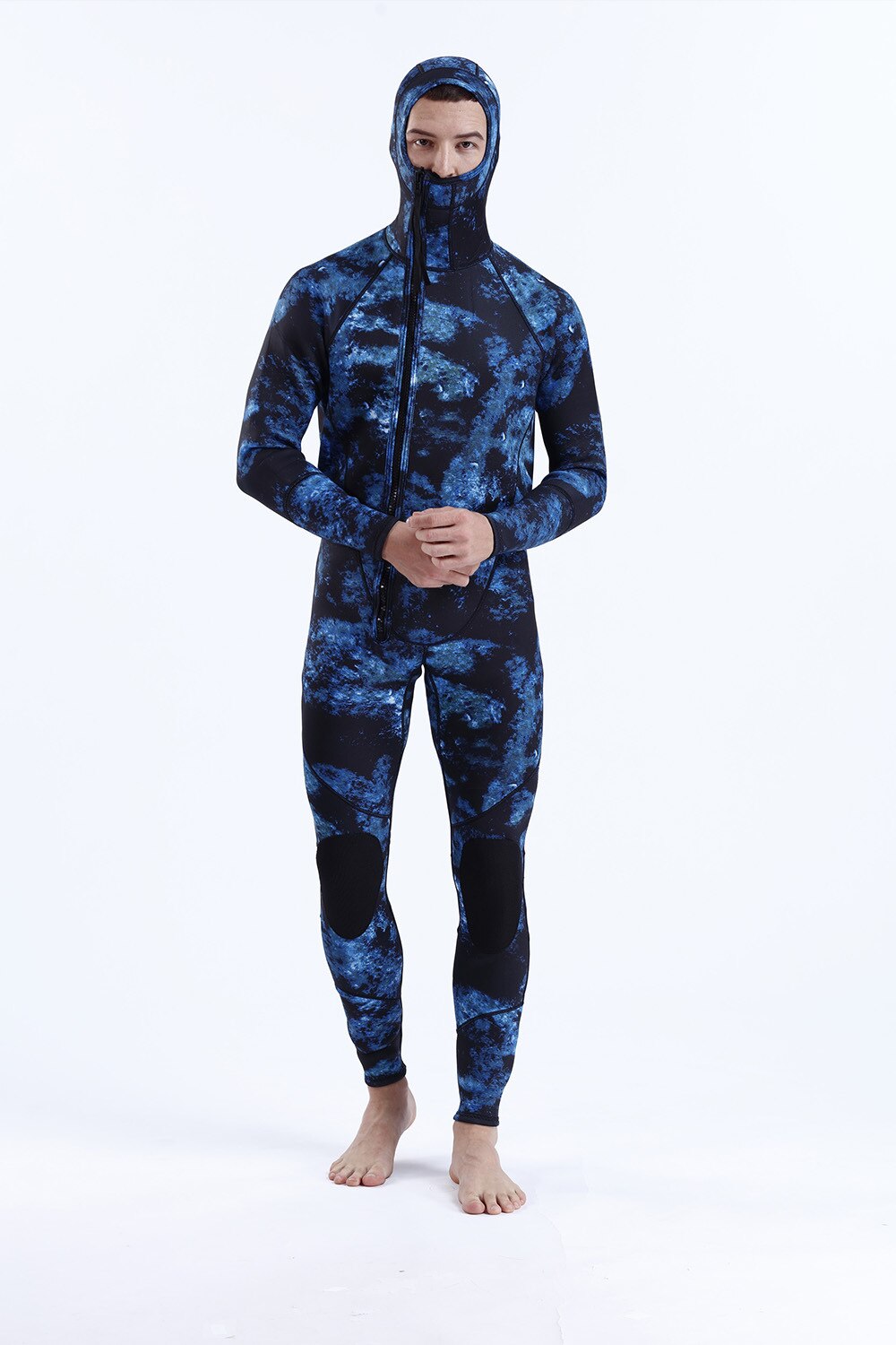 3MM SCR Neoprene Wetsuit Men Camouflage Hooded Full Body One-piece Front Zipper Fishing Snorkeling Scuba Diving Surfing Wetsuit