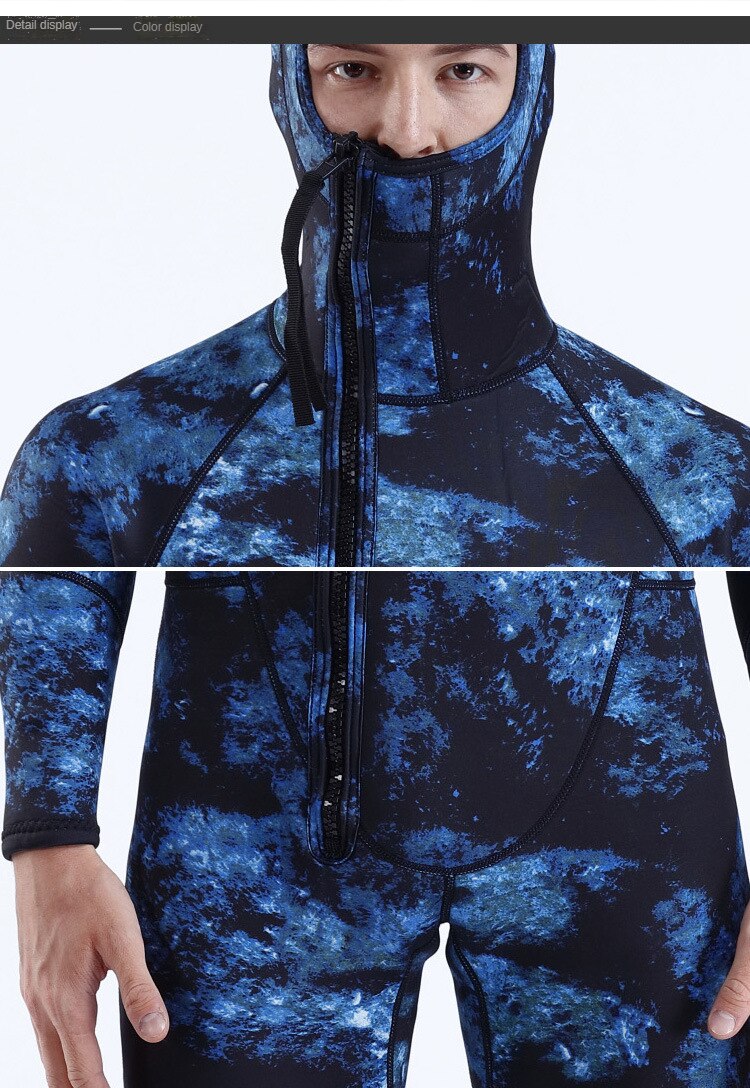 3MM SCR Neoprene Wetsuit Men Camouflage Hooded Full Body One-piece Front Zipper Fishing Snorkeling Scuba Diving Surfing Wetsuit