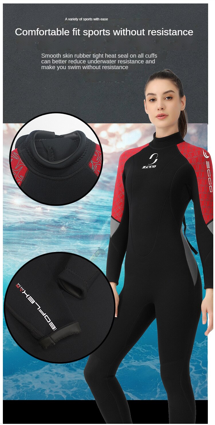 3MM Neoprene Wetsuit Men One-piece Long-sleeved Warm Thick Super Elastic Wetsuit Women Free Snorkeling Surfing Scuba Diving Suit