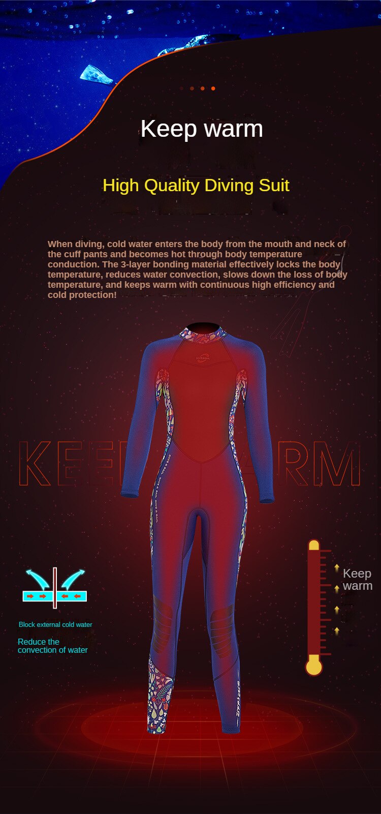 Women' Wetsuit 3MM Neoprene One-piece Thermal Swimsuit Thickened Swimming Surfing Diving Suit Scuba Diving Snorkeling Wetsuit
