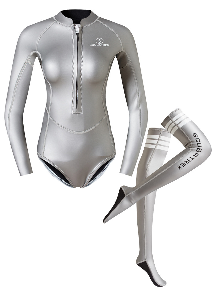 2MM Women Wetsuit Snorkeling Swimsuit Free diving Suit Long Sleeve Warm WetSuit Siamese Bikini Stocking Swimsuit Jellyfish Suit