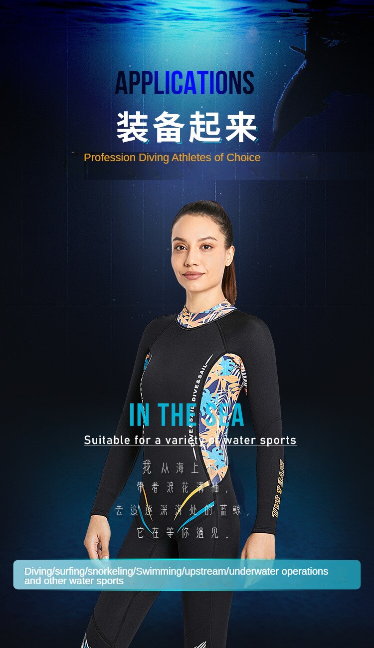 Women Wetsuit 3MM Neoprene One-piece Swimsuit Thickened Warm Wetsuit Long-sleeved Surfing Scuba Diving Suit Snorkeling Wetsuit