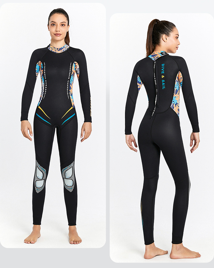 Women Wetsuit 3MM Neoprene One-piece Swimsuit Thickened Warm Wetsuit Long-sleeved Surfing Scuba Diving Suit Snorkeling Wetsuit