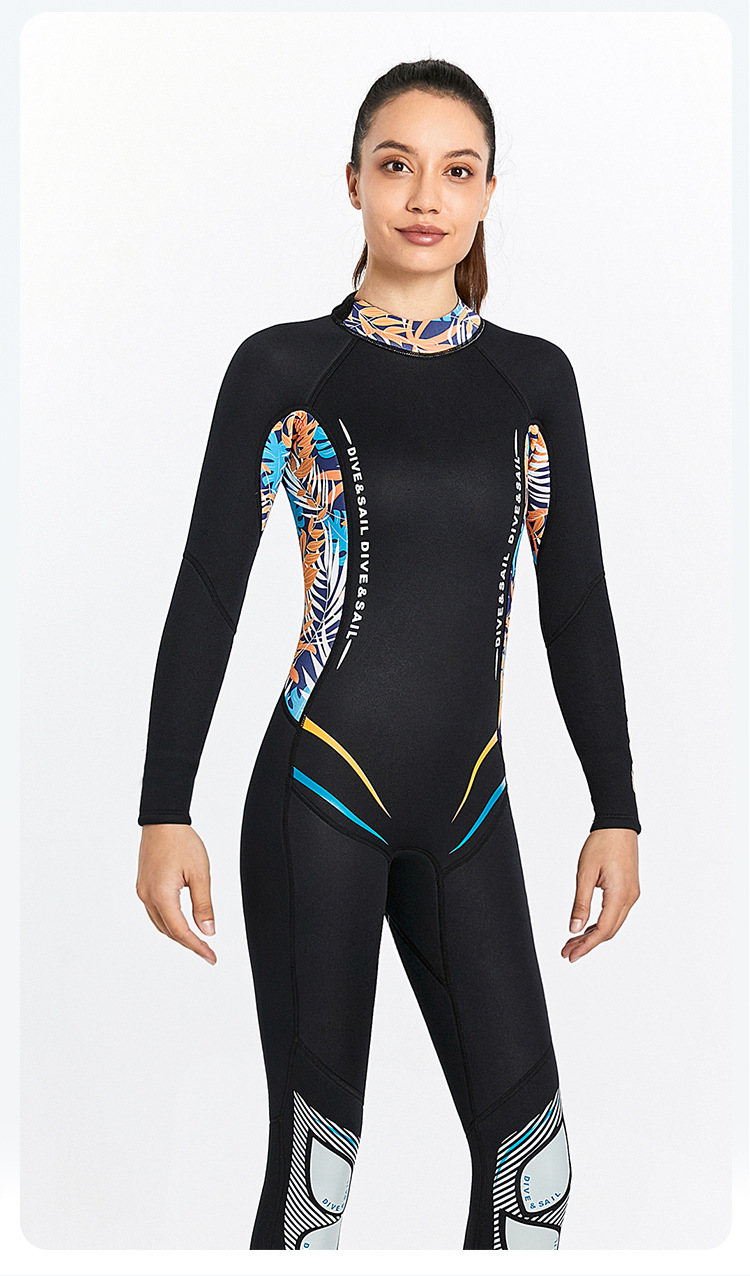 Women Wetsuit 3MM Neoprene One-piece Swimsuit Thickened Warm Wetsuit Long-sleeved Surfing Scuba Diving Suit Snorkeling Wetsuit