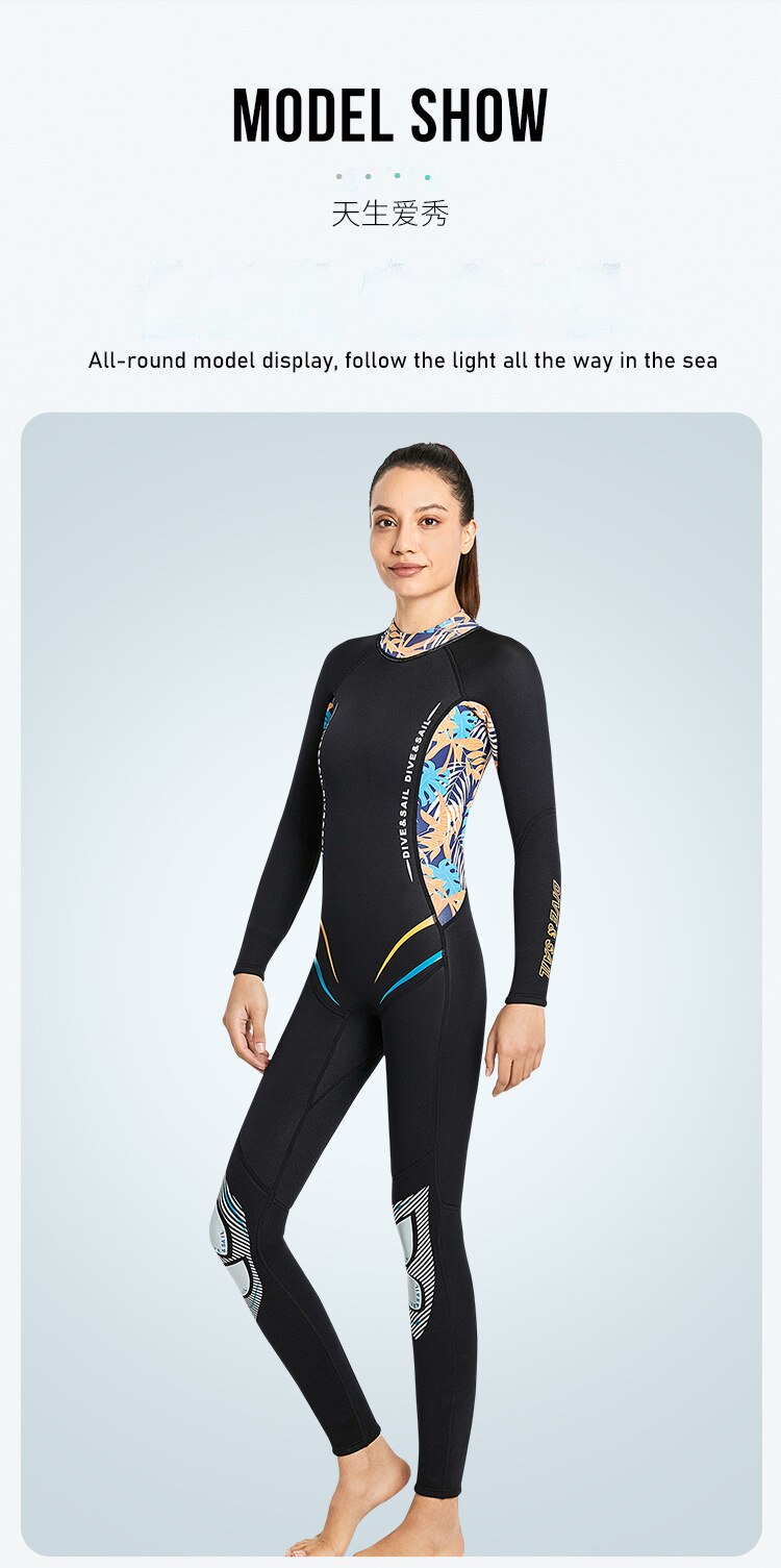 Women Wetsuit 3MM Neoprene One-piece Swimsuit Thickened Warm Wetsuit Long-sleeved Surfing Scuba Diving Suit Snorkeling Wetsuit